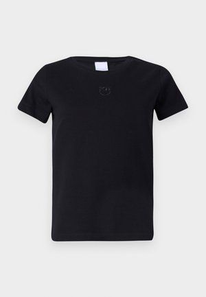 T-shirt in cotone nero con scollo a cerchio e maniche corte. Presenta un logo ricamato discreto sul petto. Tessuto morbido e liscio.