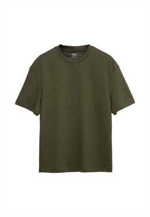 Olivengrøn kortærmet T-shirt i bomuld med rund hals og afslappet pasform.