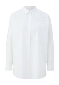 Witte lange mouw knoopsluiting overhemd van gladde stof, met een klassieke kraag en een enkele borstzak met een gestikt randje.