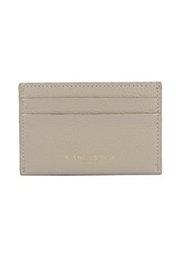 Grijze leren kaarthouder met vier kaartsleuven. Voorzien van goudkleurig, geperst "LANCASTER PARIS"-logo en fijne stikdetails. Gladde textuur.