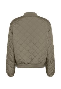 Veste bomber matelassée en vert olive, avec un col et des poignets côtelés, un matelassage en forme de losange et un design court.
