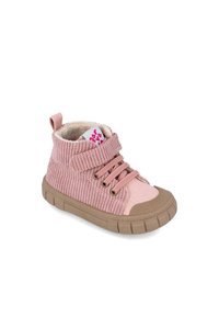 Sneaker alto in corduroy rosa con suola in gomma, design con lacci e fascia in velcro. Presenta un interno morbido e foderato per un comfort ottimale.