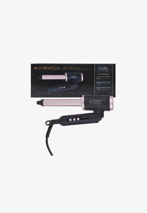 Fer à friser avec un design noir et or rose, trois boutons de contrôle, et un emballage présentant les caractéristiques du produit et le nom de la marque ID Italian.