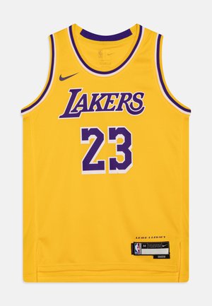 Yellow basketball jersey with purple accents. "LAKERS" printed across the front, number "23" on the back, Nike logo at the neckline.