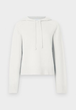 Hvid hættetrøje med lange ærmer, ribbede manchetter og kant, struktureret stof, snore ved halsudskæringen og et cropped design.