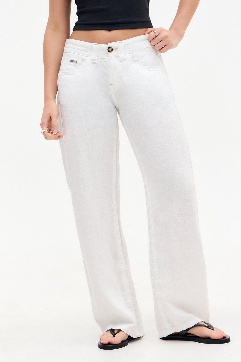 BDG Urban Outfitters BDG KAYLA LOWRIDER LINEN PANTS - Nohavice chinos - white