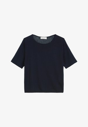 Dunkelblaue kurzärmelige T-Shirt aus weichem Stoff, mit Rundhalsausschnitt und lässiger Passform. Einfaches Design ohne Muster oder Akzente.