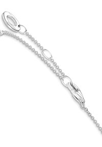 Pulsera de cadena de plata con eslabones ovalados y un cierre, que muestra una textura suave y un acabado pulido. Diseño simple y elegante.