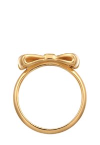 Guldring med en båge-design på toppen, slät yta och polerad finish, med en tunn cirkulär ring under den dekorativa delen.