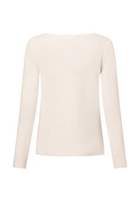 Langarm-Pullover in Creme, aus strukturiertem Strickstoff gefertigt. Mit einem Rundhalsausschnitt und einer geraden Silhouette sowie einem schlichten Design.