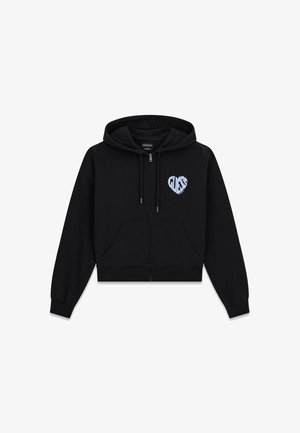 Guess Jeans, BEDRUCKTER KAPUZENPULLOVER MIT DURCHGEHENDEM REISSVERSCHLUSS - Sweat zippé - schwarz