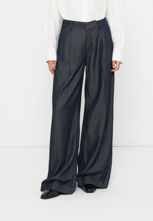 FLUID WIDE LEG PANTS - Wide leg - dark blue denim