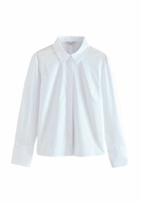 Witte langslieve shirt met een klassieke kraag, met knoopsluiting aan de voorkant en één borstzak. Gemaakt van een gladde katoenen stof.