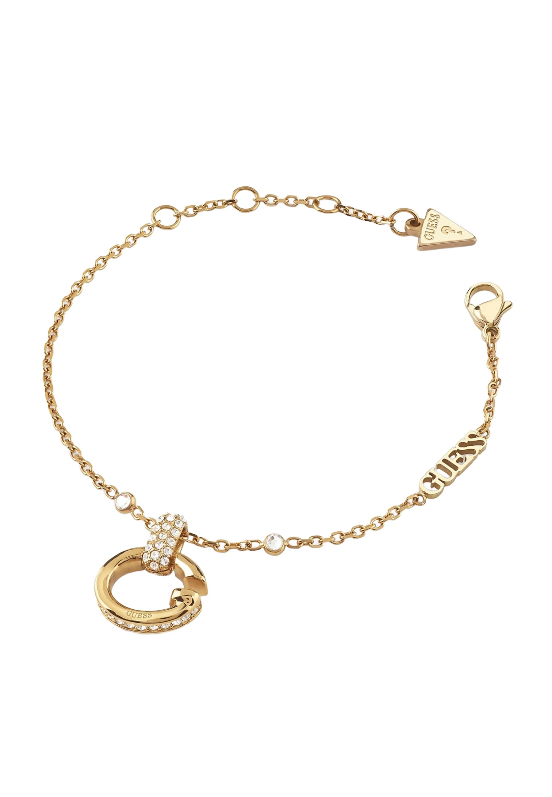 GUESS Bracciale rigido da donna a doppia tensione, con cuore e freccia, Misura unica, Vetro, vetro