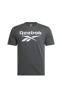 Reebok BIG STACKED LOGO TEE - Camiseta estampada - dark grey heather