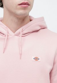 Ανοιχτό ροζ φούτερ με κορδόνια και μικρό, πολύχρωμο λογότυπο Dickies στη περιοχή του στήθους. Μαλακή υφή και casual σχεδιασμός.