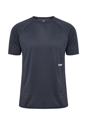 Dunkelblaues Kurzarm-Sportshirt aus leichtem, feuchtigkeitstransportierendem Material mit Rundhalsausschnitt und dezentem Logo auf der Vorderseite.