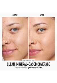 Voor- en nafoto's van onbewerkte huid. Licht tot medium huidtint, zichtbare sproeten en natuurlijke lipkleur met een neusring.