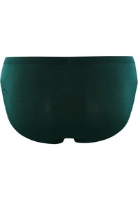 Slip di cotone verde scuro con una texture liscia, design a copertura totale e vita alta. Presenta cuciture minime lungo i bordi.