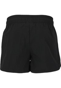 Zwarte shorts met een elastische tailleband, lichtgewicht stof en een losse pasvorm. Geen zichtbare zakken of versieringen.