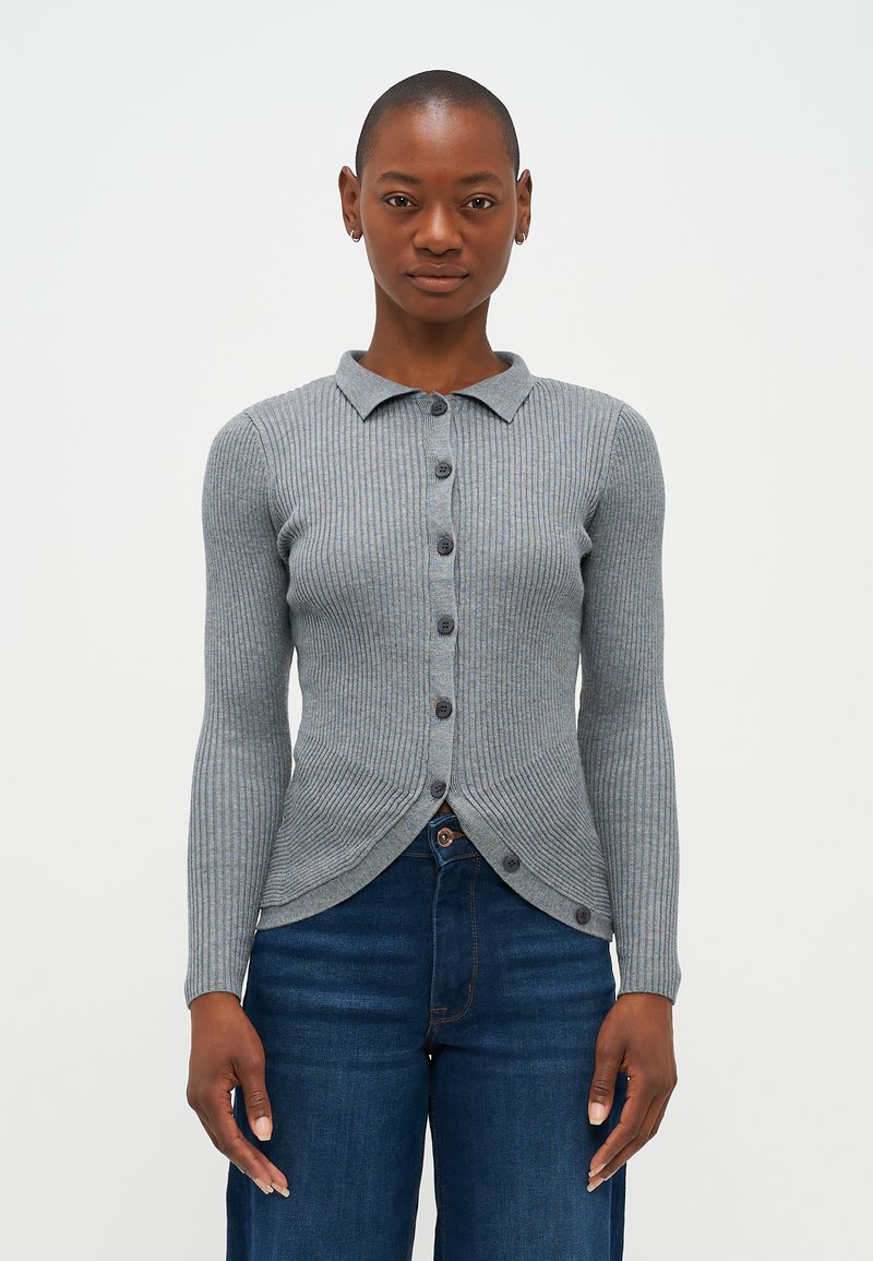 Vero Moda Petite VMWILLOW POLO CARDIGAN - Kardiganas - medium grey melange