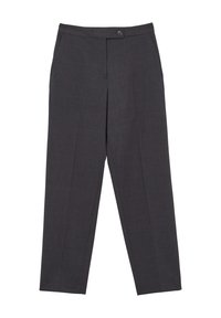 Pantaloni tailored grigio carbone, realizzati in un tessuto texturizzato. Presentano una chiusura con un solo bottone e tasche laterali. Design a gamba dritta.