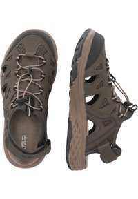 Brune åbent tå sports sandaler med mesh detaljer, kontureret fodseng, justerbar rem og gummisål med struktureret greb.