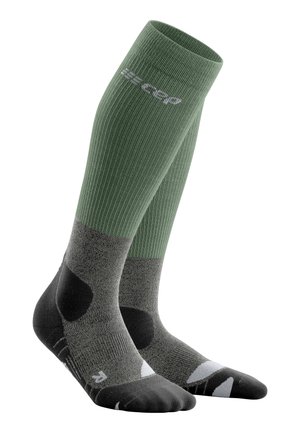 HIKING MERINO COMPRESSION TALL SOCKS MEN - MADE IN GERMANY - Kniestrümpfe - green gray