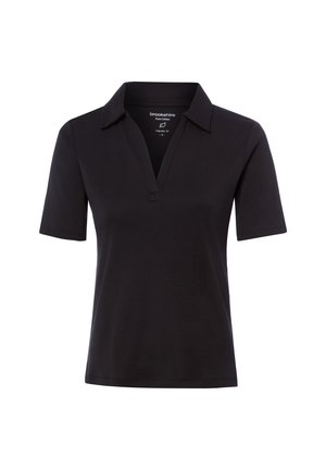 Black short-sleeve polo shirt with open collar, regular fit, made of pure cotton.