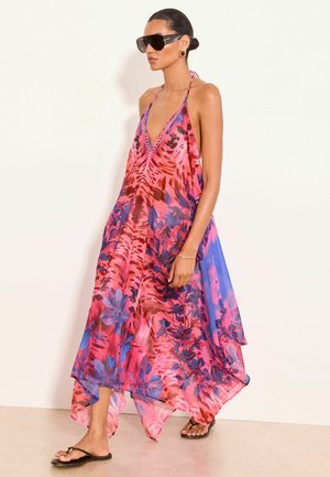 Lipsy, REGULAR FIT - PINK MARELLA PRINTED MAXI HANKY HEM DRESS . - Maxi dress - purple