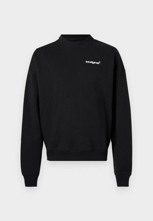 Schwarzer Sweatshirt aus Baumwolle mit lockerer Passform, geripptem Ausschnitt und Bündchen, ausgestattet mit einem kleinen weißen Logo auf der Brust.