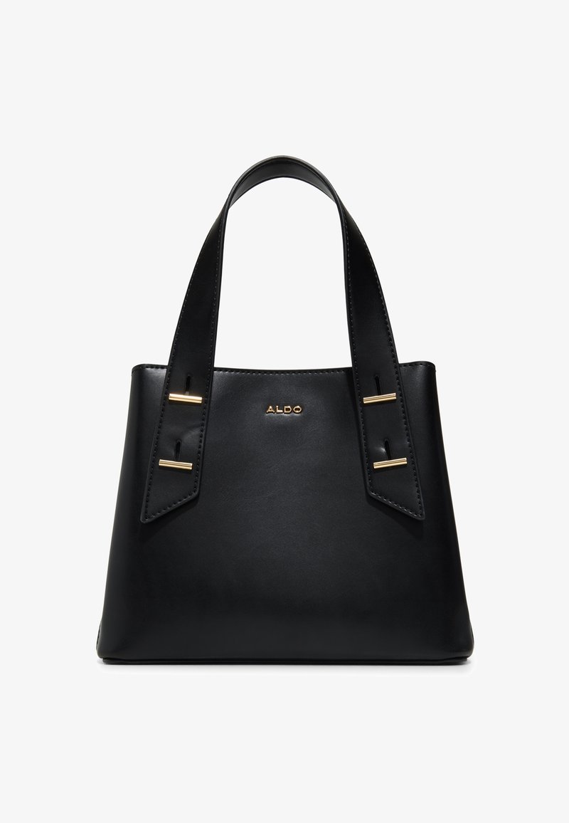 Sac fourre-tout en cuir noir avec anses larges, détails en métal doré et petit logo ALDO centré à l'avant.