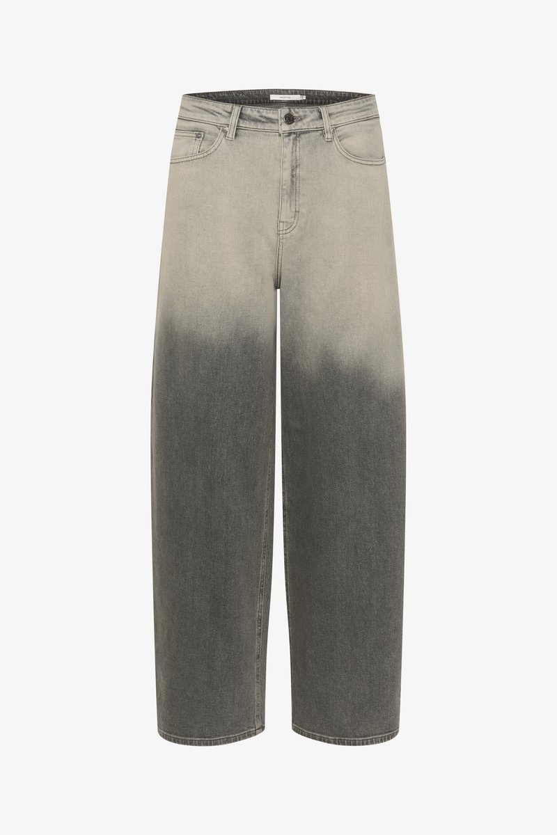 Vidde denimbukser med en gradient fra lys grå til mørk grå. Har klassisk fem-lomme stil og knappelukking.