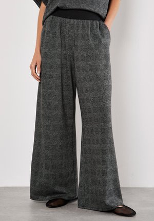 CHECK PRINT WIDE LEG - Pantaloni - grey
