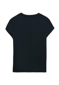 T-paita lyhyillä hihoilla, tummansininen, 100 % puuvillaa. Ominaisuuksia ovat pyöreä kaula-aukko ja yksinkertainen, koristelematon muotoilu, pehmeä rakenne.
