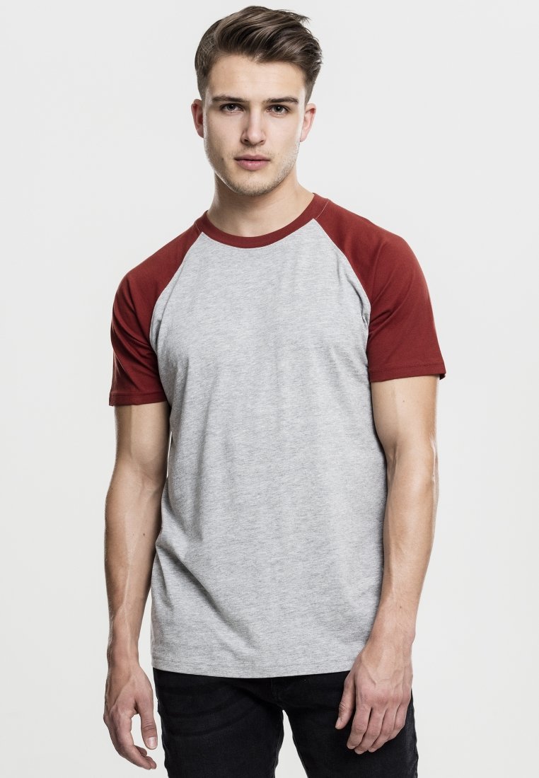 Urban Classics RAGLAN CONTRAST  - T-shirt med print - mottled light grey/dark red