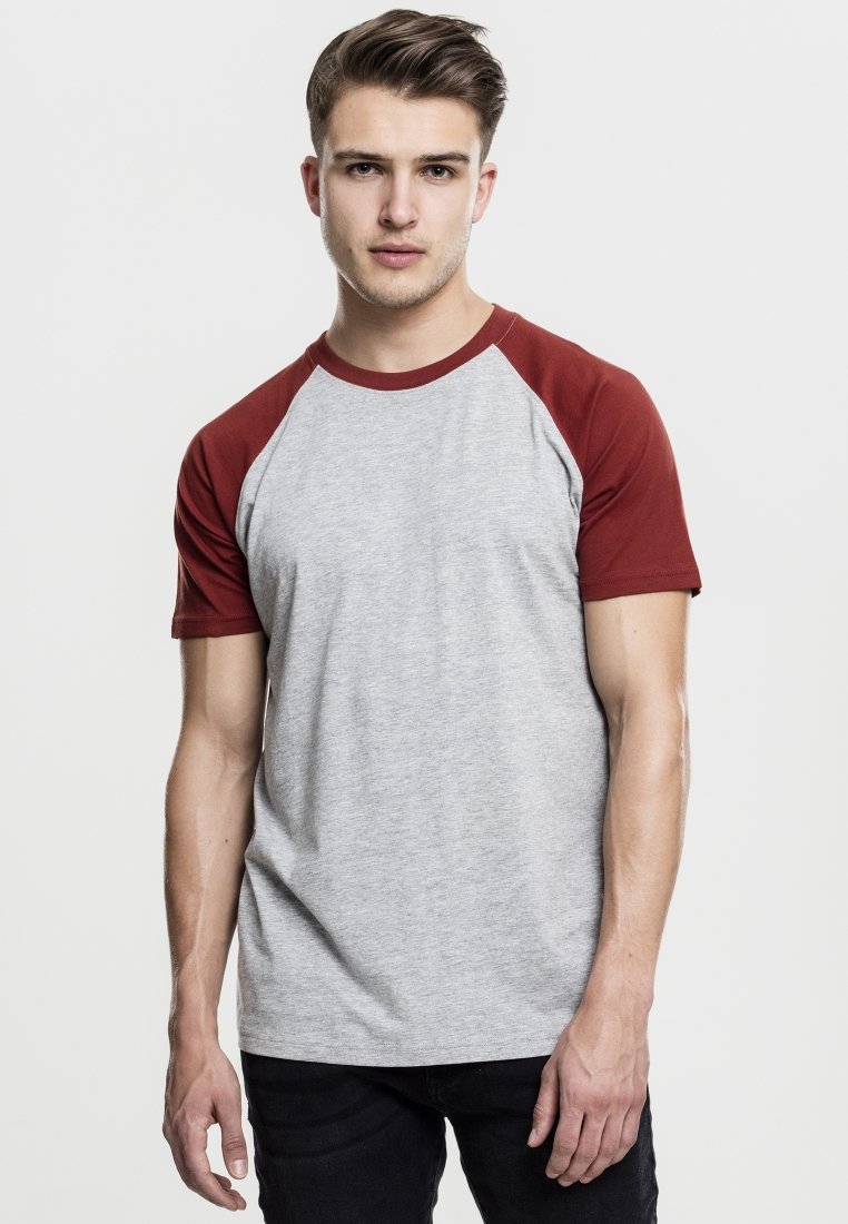 Urban Classics - RAGLAN CONTRAST  - T-shirt print - mottled light grey/dark red, Vergroten