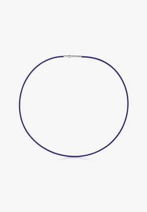 Collier ras du cou violet en matériau flexible avec une texture lisse, doté d'un fermoir métallique. Design circular simple.