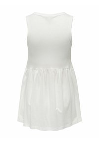 Witte mouwloze jurk van zachte, lichte stof; aansluitende lijf met een uitlopende rok en geplooide taille detail.