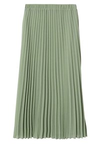 Falda midi plisada en verde claro, con una cinturilla elástica, tejido ligero y pliegues verticales uniformes en toda la prenda.