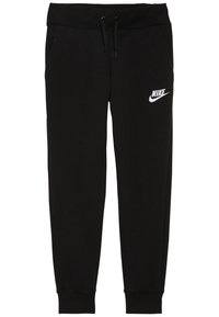 Svarta Nike sweatpants har resår med dragsko i midjan, sidofickor, slim fit och en vit logotypaccent på vänster lår. Material i bomullsblandning.