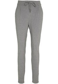 Grå sweatpants lavet af blød stof, med en elastisk talje med snor, sidelommer og en slim fit skæring. Glat tekstur uden mønstre.