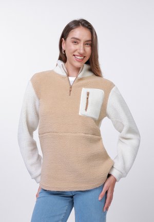COLOURBLOCK QUARTER ZIP  - Polárpulóver - camel/white