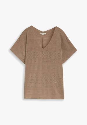 TOM TAILOR, T-SHIRT V-NECK AJOUR - Bluse - taupe grey
