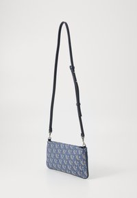 Borsa a tracolla blu con motivo, realizzata in tessuto testurizzato, dalla forma rettangolare elegante e con tracolla regolabile. Include accessori in hardware argentato.