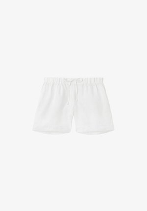 Witte linnen shorts met een elastische tailleband en trekkoord, met een relaxte pasvorm en omslagzoom. Soepele textuur met een ademend ontwerp.