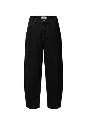 Selected, BARREL FIT JEANS HIGH WAIST - Jean boyfriend - black denim
