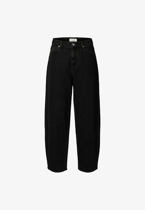 Selected, BARREL FIT JEANS HIGH WAIST - Jean boyfriend - black denim