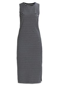 Abito senza maniche, lungo fino al ginocchio, a righe navy e bianche. Realizzato in morbido materiale con scollo rotondo e dettagli con spacco laterale.