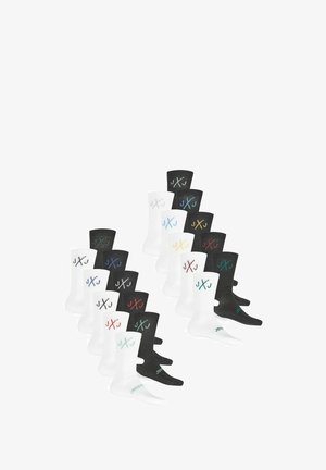 Ein Paar Socken mit geripptem Design. Erhältlich in Schwarz und Weiß mit kontrastierenden Logoakzenten, die in verschiedenen Farben gestickt sind.